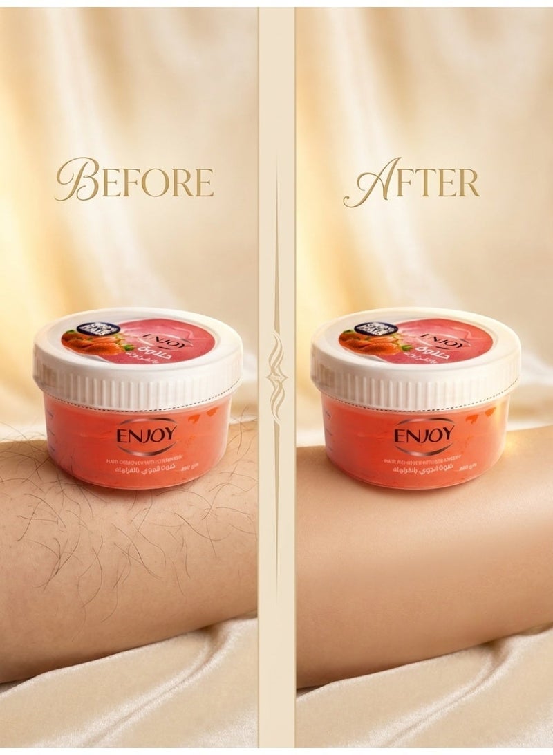 ENJOY 100% Natural Strawberry Halawa Hair Remover Paste for Silky Smooth Skin - Gentle Root Hair Removal Wax Alternative for Women & Men, 400 gm - Image 3